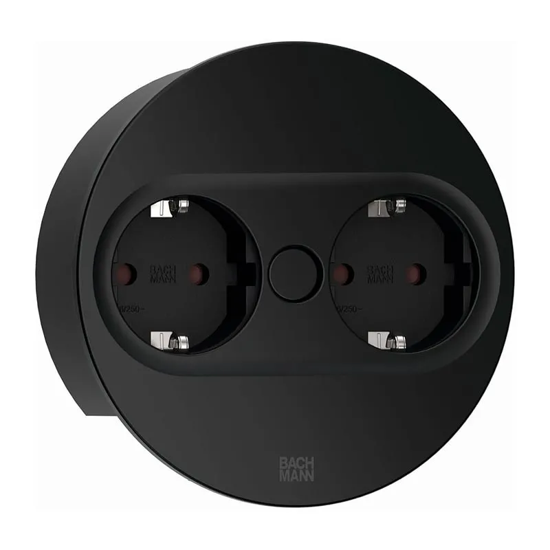 Enchufe Empotrable TWIST 2 Redondo Negro | Bachmann 946104