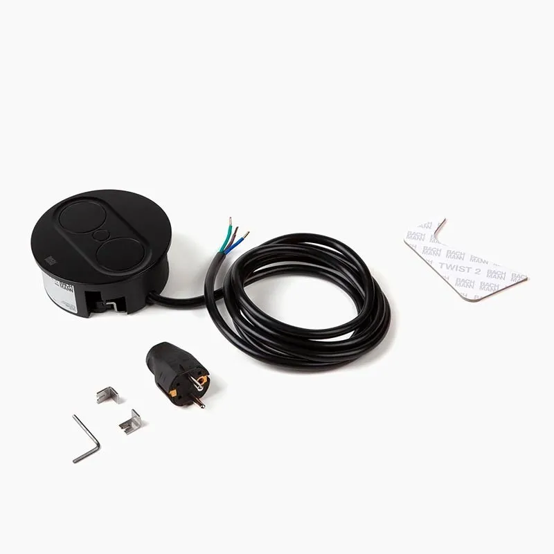 Enchufe Empotrable TWIST 2 Redondo Negro | Bachmann 946104