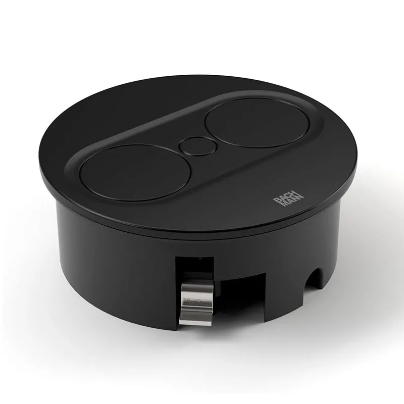 Enchufe Empotrable TWIST 2 Redondo Negro | Bachmann 946104