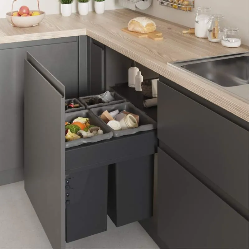 Cubos Basura 2 x 24 + 2 x 8 L con Sistema de Guías para Cocina