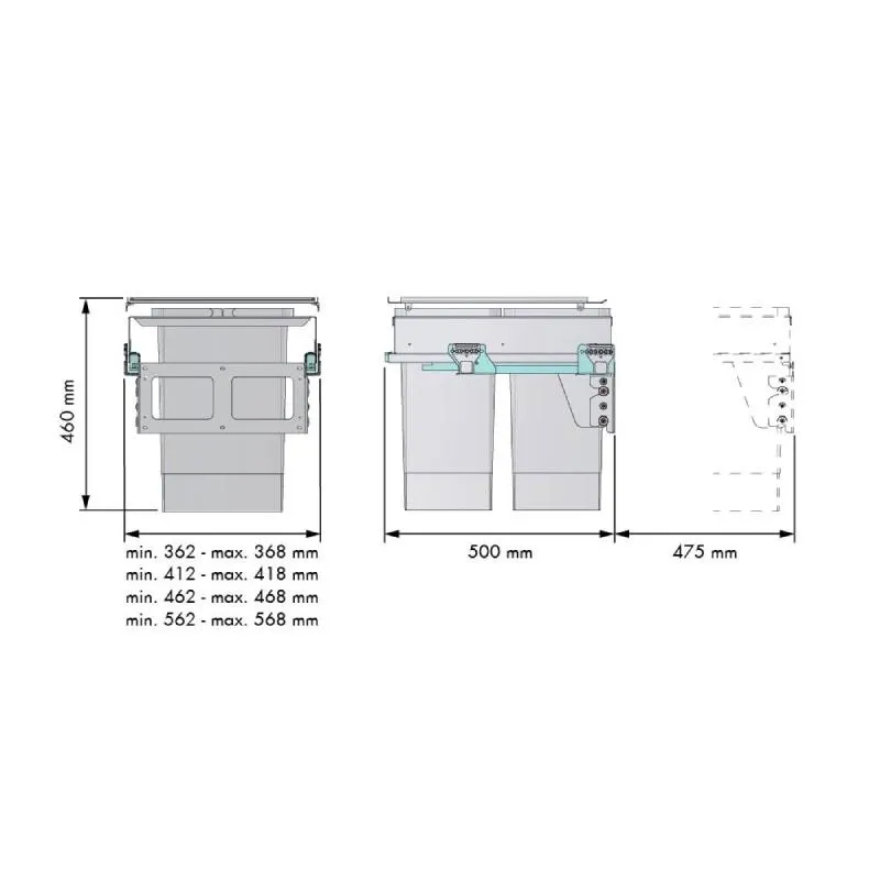 Cubos Basura 2 x 24 + 2 x 8 L con Sistema de Guías para Cocina