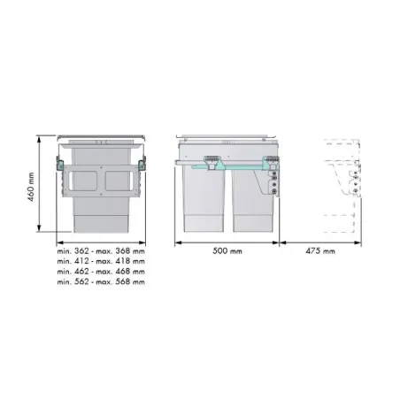 Cubos Basura 2 x 24 + 2 x 8 L con Sistema de Guías para Cocina