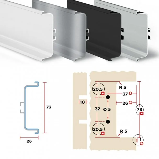 Perfil Sistema Gola Horizontal Intermedio Negro 8007