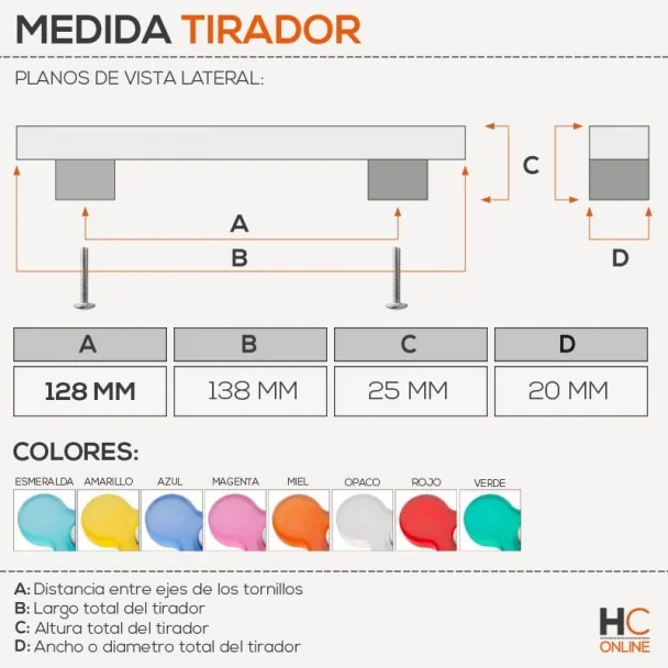 Tirador 2405 Cromo Mate con Resina Colores