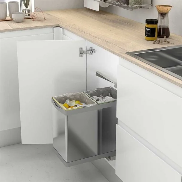 Cubo Basura Ecológico Rectangular Inoxidable 14 + 14 L Automático