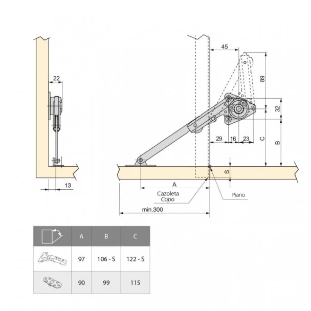 Compases para Muebles con Puertas Abatibles 20-70 N kg x cm