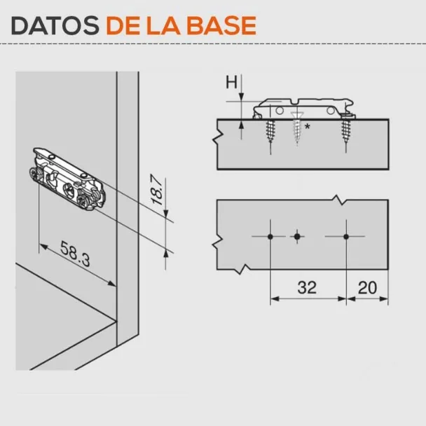 Base Recta con Excéntrica Blum para Bisagras de Cocina