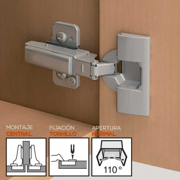 Bisagra 110º Montaje Tope Central con Muelle de Blum para Cocina