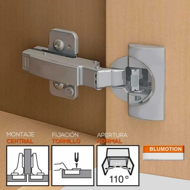 Bisagra 110º Montaje Tope Central con Freno de Blum para Cocina