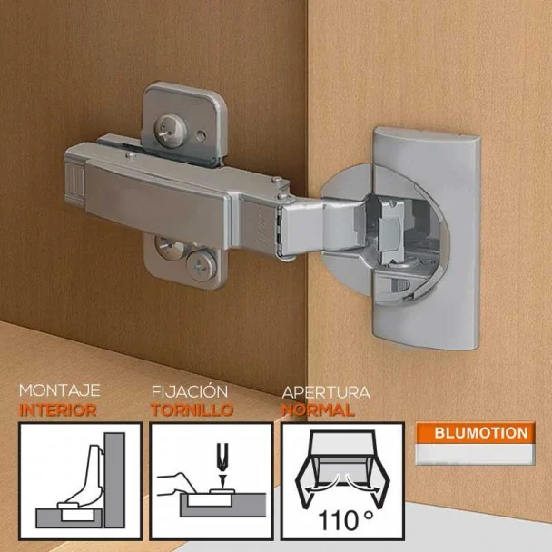 Bisagra 110º para Montaje Interior con Freno de Blum para Cocina