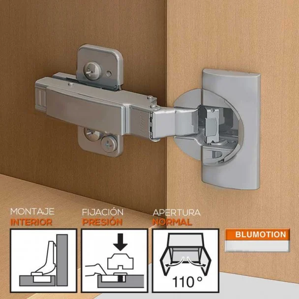 Bisagra 110º para Montaje Interior con Freno de Blum para Cocina