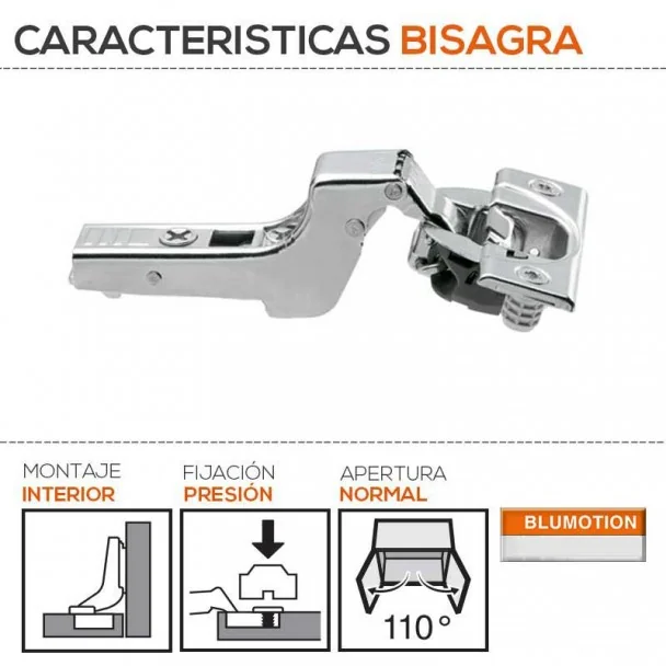 Bisagra 110º para Montaje Interior con Freno de Blum para Cocina