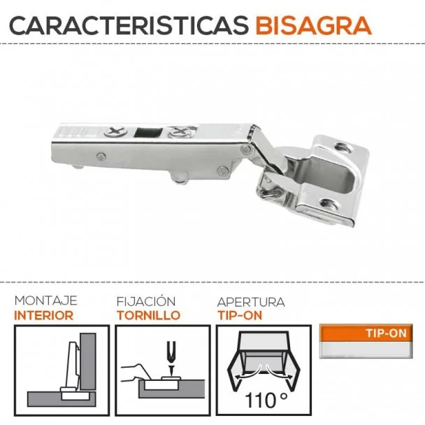 Bisagra 110º sin Muelle para Montaje TIP-ON de Blum para Cocina