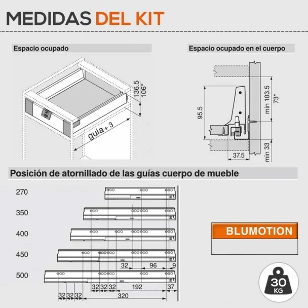 Cajón Interior Blanco 30 kg Tandembox Antaro M para cocina
