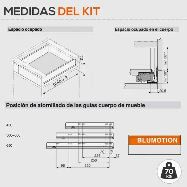Cajón Interior Gris 70 kg Legrabox Pure M