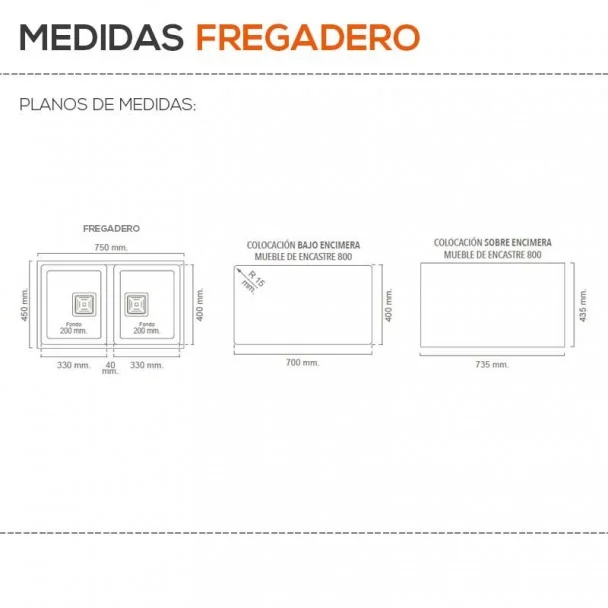 Fregadero Sintético 2 Senos Poalgi 174 ZIE70