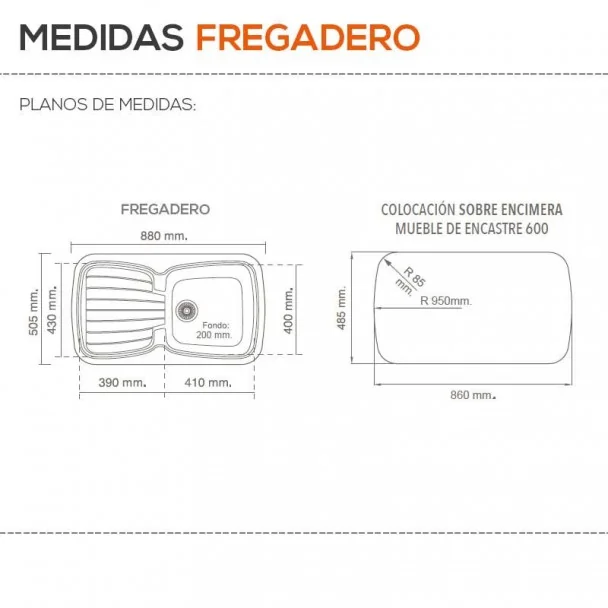 Fregadero Sintético 1 Seno con Escurridor Poalgi 106 Diamante