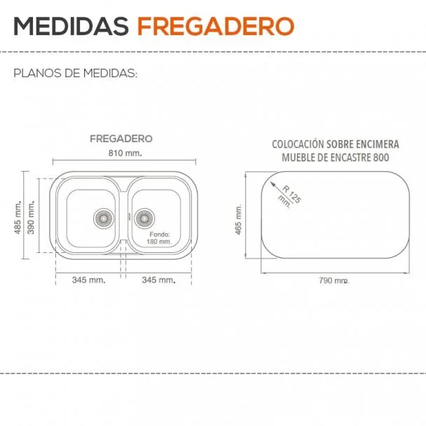 Fregadero Sintético 2 Senos Poalgi 107 ESMERALDA