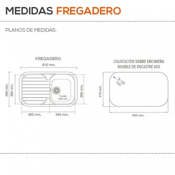 Fregadero Sintético 1 Seno con Escurridor Poalgi 121 CORAL