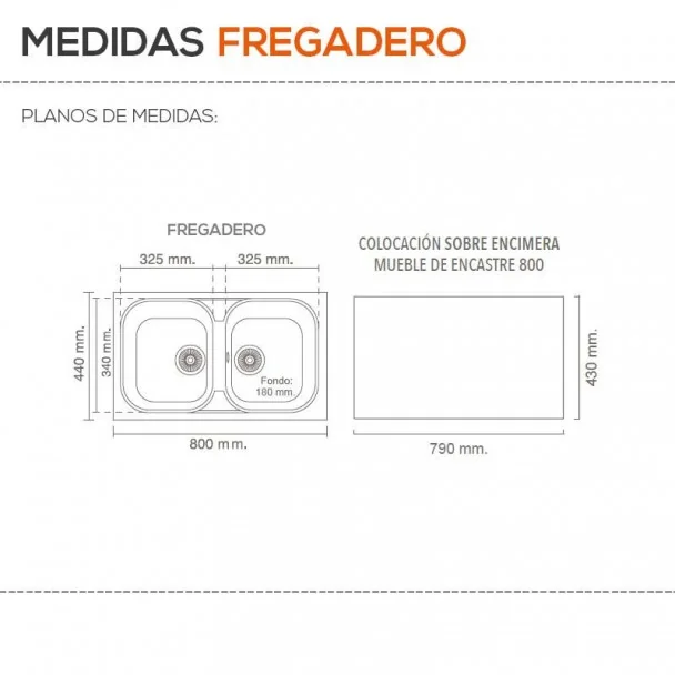 Fregadero Sintético 2 Senos Poalgi 119 AMATISTA