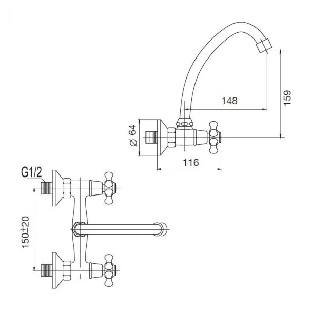 Grifo de Pared Classic Cromo para Cocina