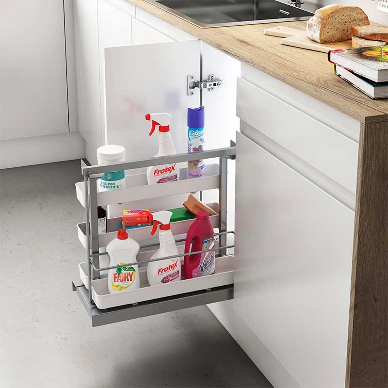 Extraíble Accesorios Limpieza Flat Plata para Mueble de Cocina