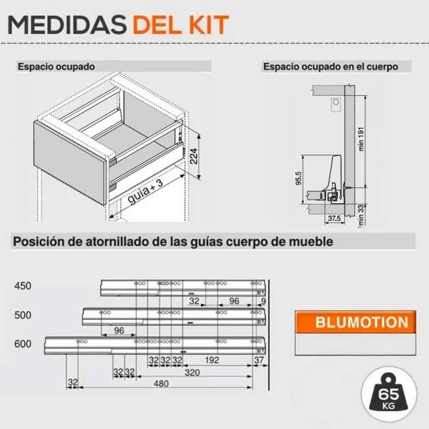 Cacerolero Gris 65 kg Blum Tandembox Antaro D para Cocina
