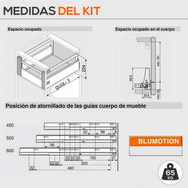 Cacerolero Interior Gris 65 kg Tandembox Antaro D para Cocina