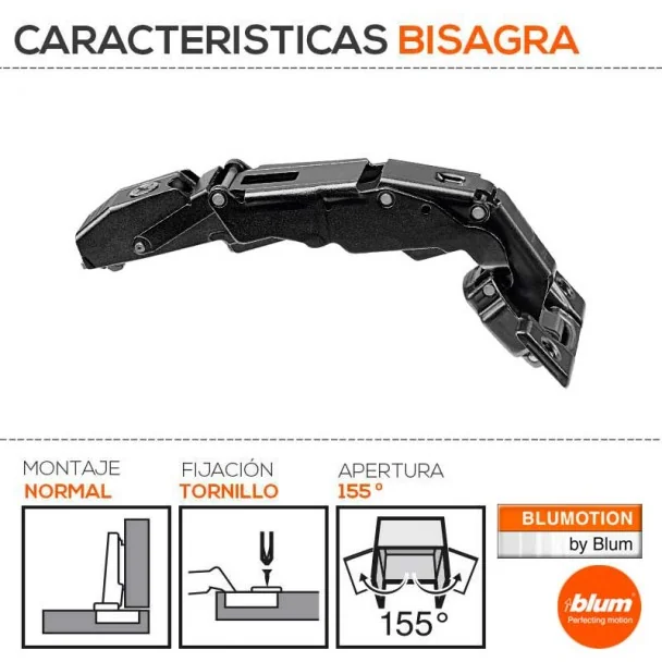 Bisagra 155º Ónix Clip Top sin Muelle
