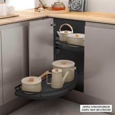 Cajón de cesta de esquina para armario de cocina, organizador de  almacenamiento extraíble, giratorio de doble