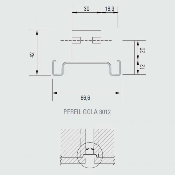 Perfil Gola Vertical Intermedio Aluminio 8012