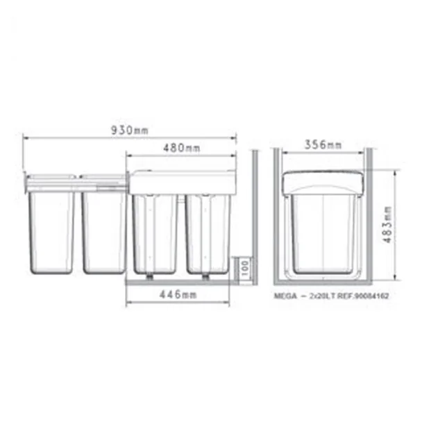 Cubo Basura Extraible 40 L para Mueble de 300 mm