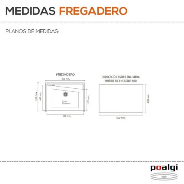 Fregadero Sintético 1 Seno Poalgi KUMA 301