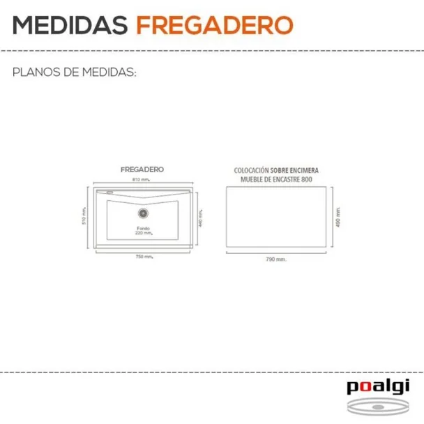 Fregadero Sintético 1 Seno Poalgi KUMA 302