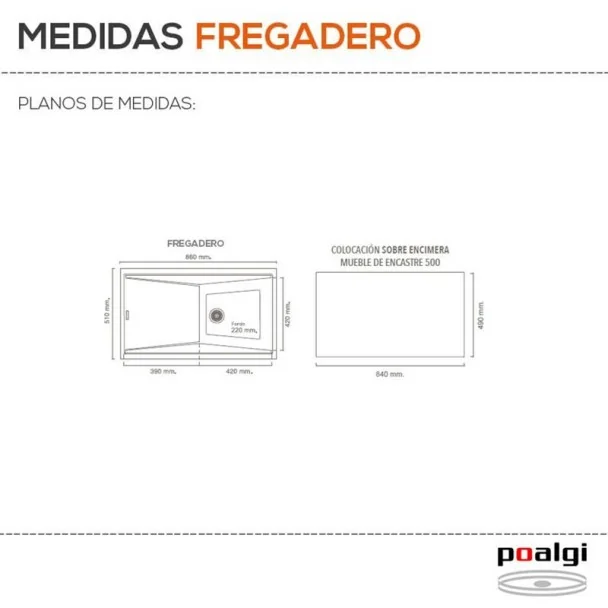 Fregadero Sintético 1 Seno con Escurridor Poalgi KUMA 303