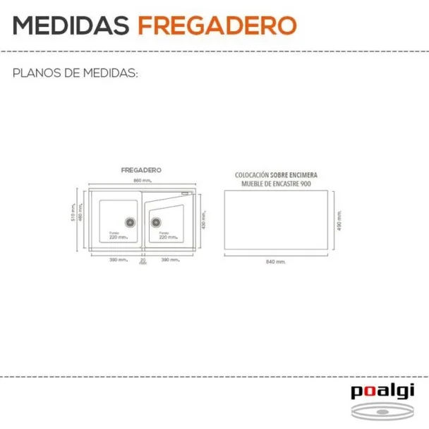 Fregadero Sintético 2 Senos Poalgi KUMA 304