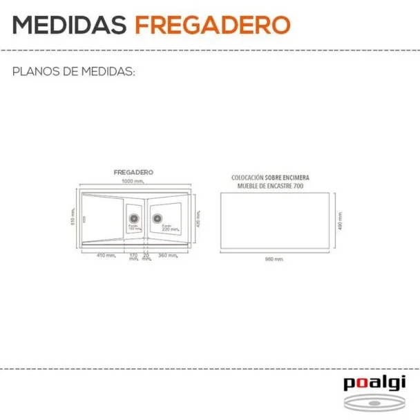 Fregadero Sintético 2 Senos con Escurridor Poalgi KUMA 305