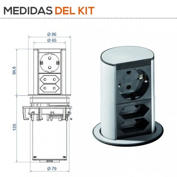 Torre 3 Enchufes Cocina Elevator